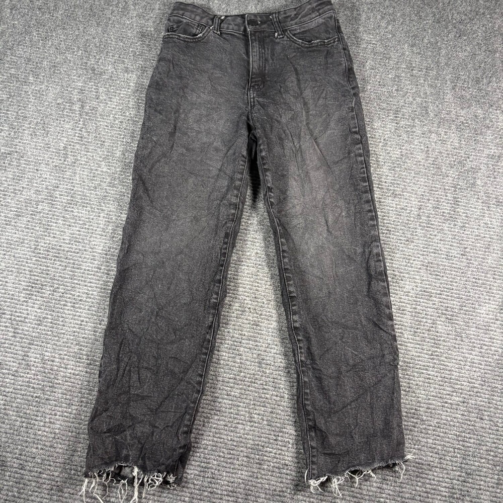 Sol Straight Leg Jeans Womens 7/28W Black Good Frayed Hem High Rise Faded